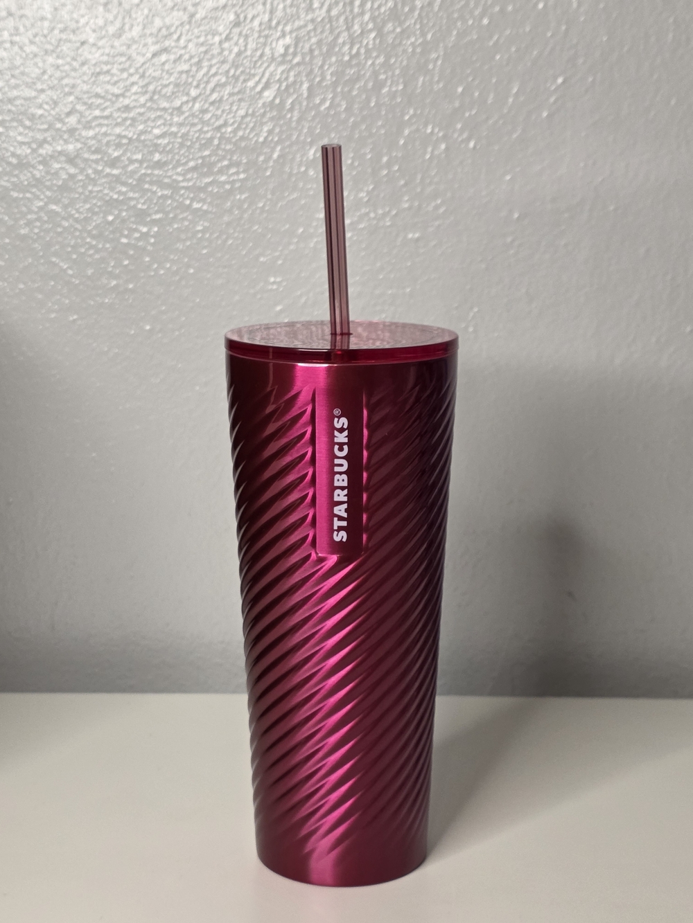 Starbucks Metallic Hot Pink Swirl Tumbler with Straw